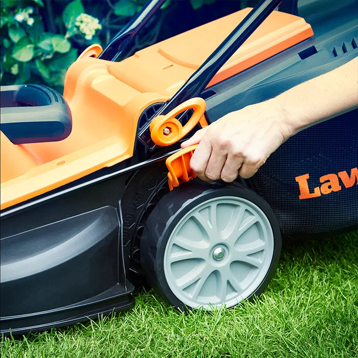 LawnMaster Potente rasaerba elettrico 1400W 34cm Altezze di taglio
