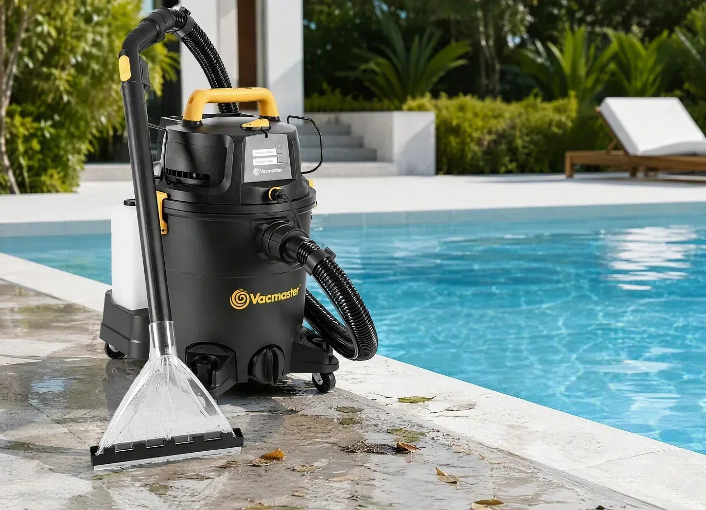 So reinigen Sie den Bereich rund um Ihren Swimmingpool oder Whirlpool mit einem Nass- und Trockensauger