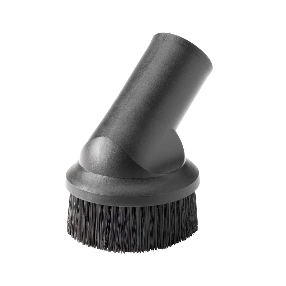 Round dusting brush accessory for Vacmaster wet and dry vacuum cleaners with a standard 35mm wand extension tube aperture.