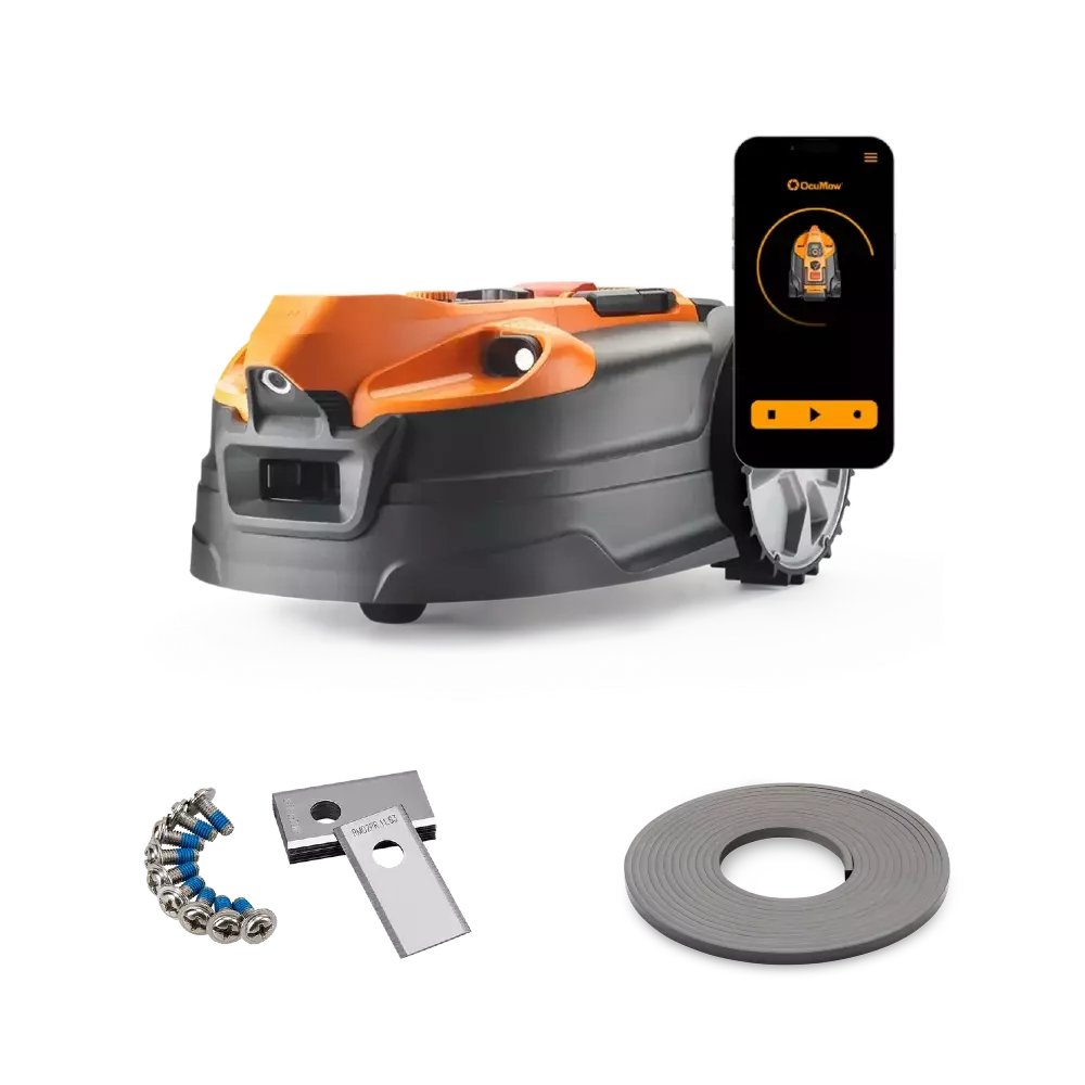 LawnMaster LawnMaster OcuMow® AMD18i-800 Plus Essential Kit | MX 24V Auto Charging Vision Robotic Lawnmower with App-with Spare Magnetic strip & Spare Blades