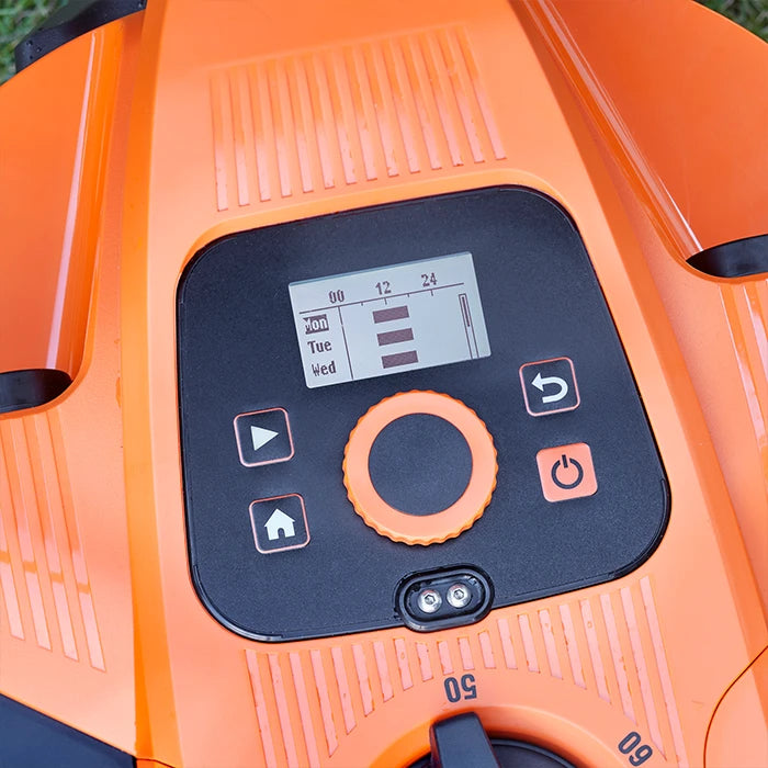 LawnMaster OcuMow 18 robot lawnmower schedule charging
