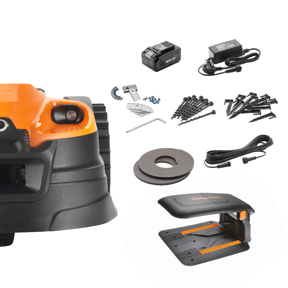 LawnMaster OcuMow® AMD18i-800 Plus Value Kit | MX 24V Auto Charging Vision Robotic Lawnmower with App-with Charging Station Shelter & Spare Blades