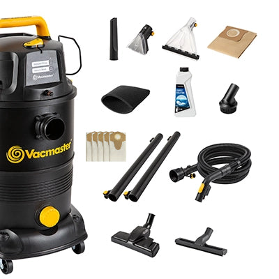 Vacmaster 1300W 30L 3-in-1 Bag Kit | Wet & Dry Vacuum Cleaner and Carpet Shampooer-with Spare Dust Bags X 5