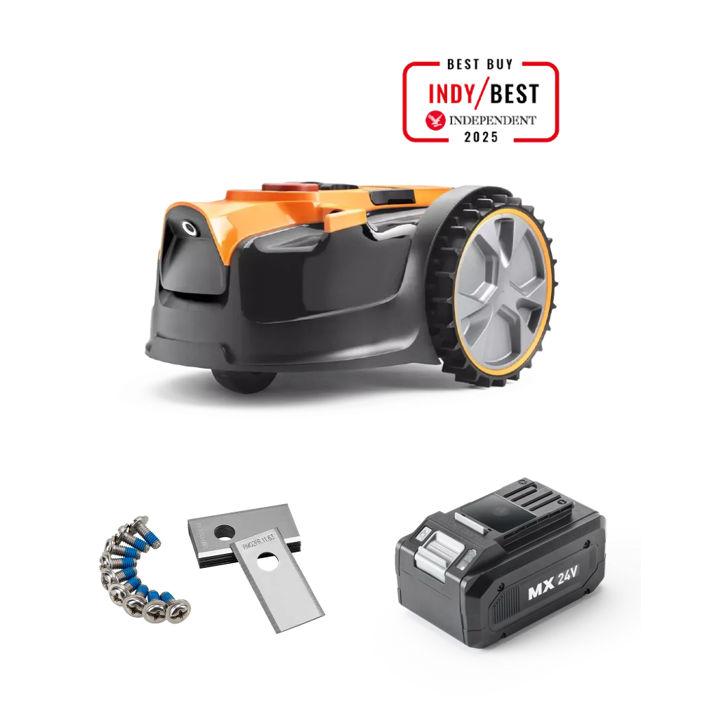 LawnMaster OcuMow Robot Lawn Mower VBRM16 power kit hero